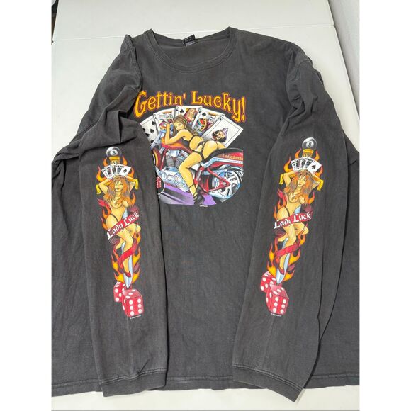 Lighting Clothing Biker Long Sleeves Men's T-shirt "Gettin' Lucky!" Sz 3XL *Note - Picture 6 of 11